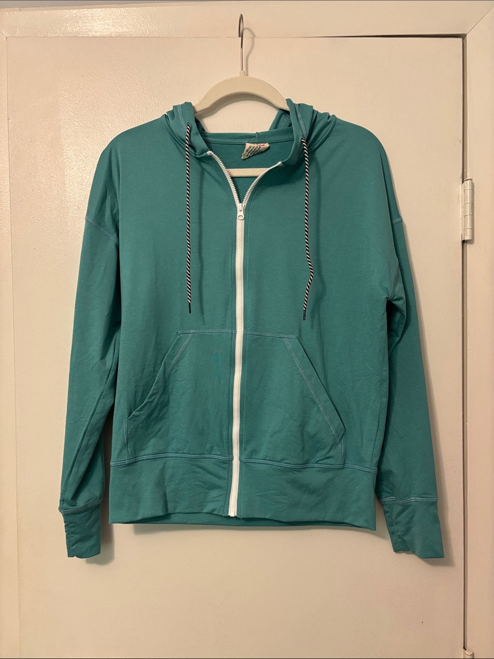 Jolyn Clothing Teal Zip Hoodie with Contrast Drawcords